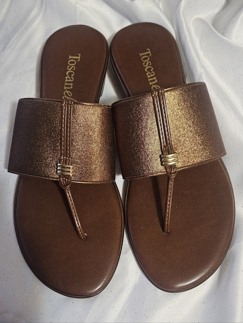 Toscanella Women's Bronze Metallic Slide Sandals Size 9 EUC Made In Italy
